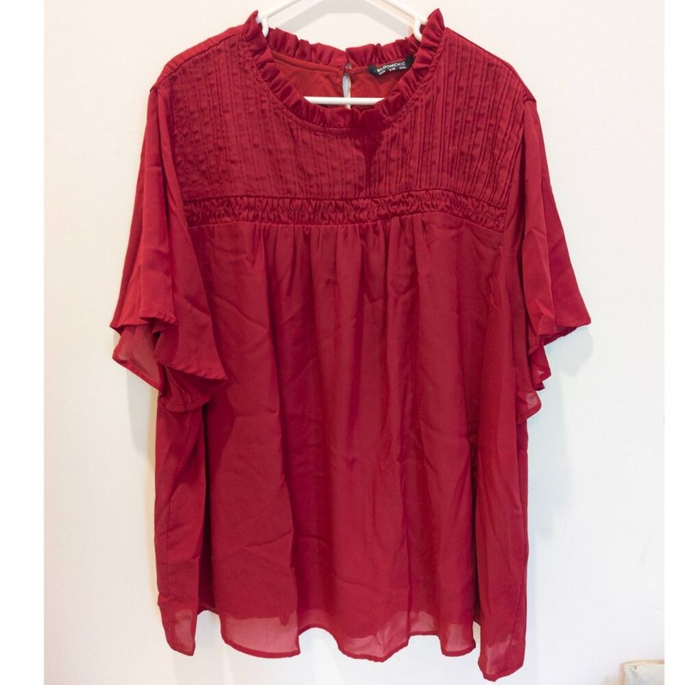 Bloomchic women's red ruffle front blouse size US 26